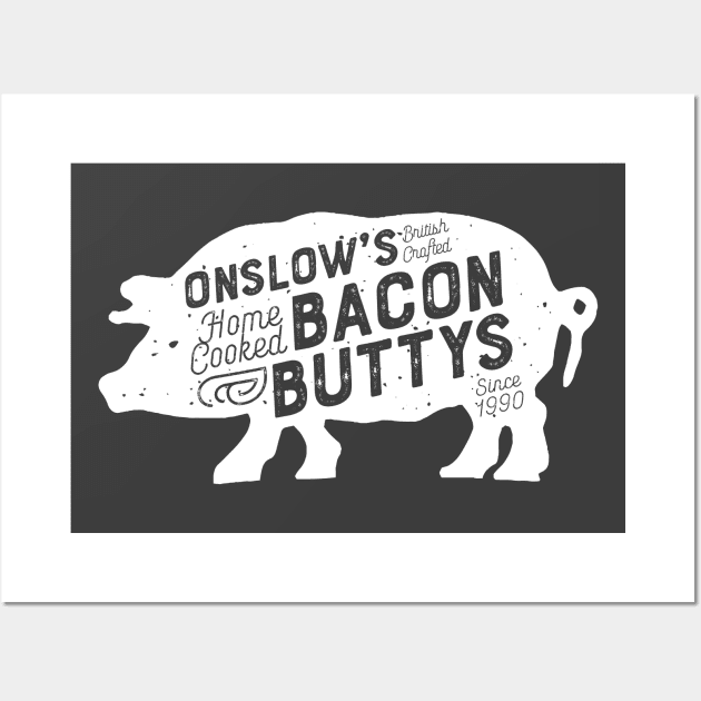 Onslow's Bacon Butty - Pig Design (White on Asphalt) Wall Art by jepegdesign